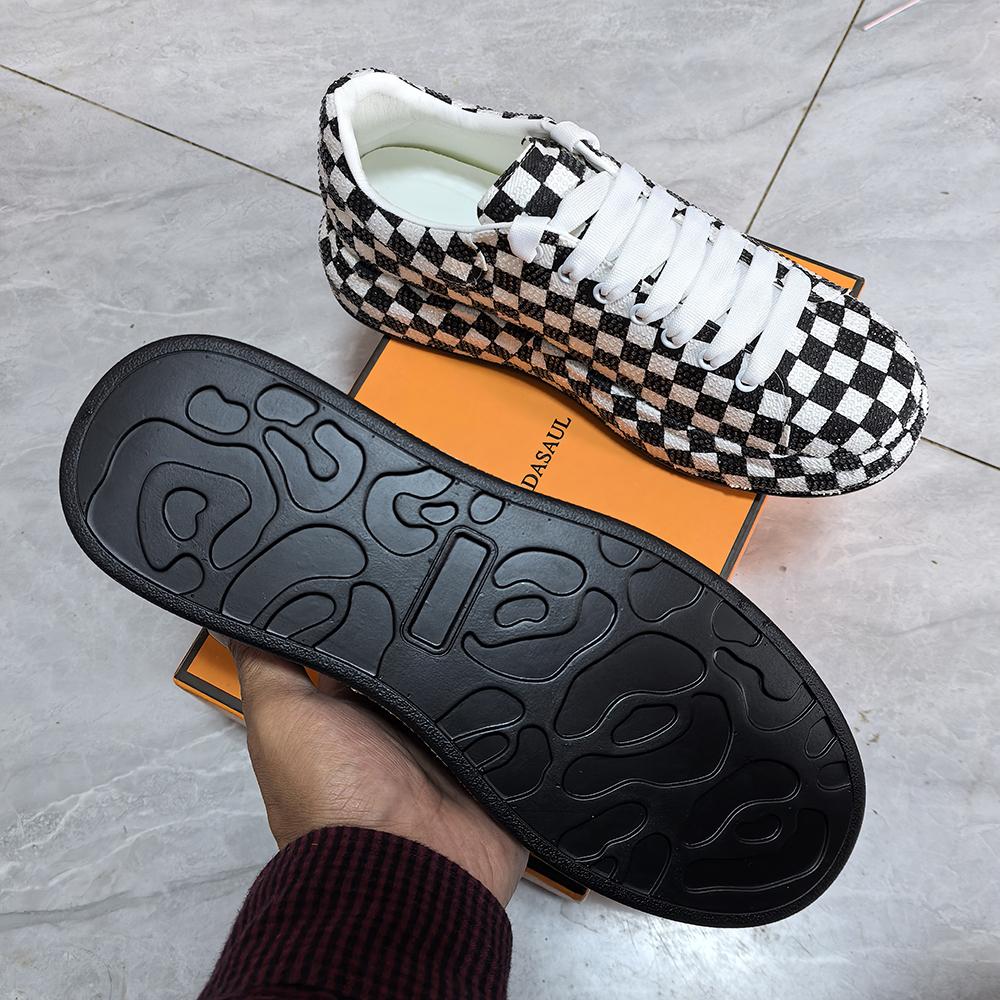 Modne luksusowe sneakersy z cyrkoniami męskie platformowe buty casualowe okrągły nosek sznurowane buty do chodzenia męskie kraciaste kryształowe designerskie sneakersy 8