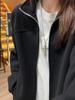 Herren Winter Hellgrau Schwerer Strick-Kapuzenpullover - Mit Samtfutter, Uni-Farbe, Amerikanischer Stil Stehkragenjacke