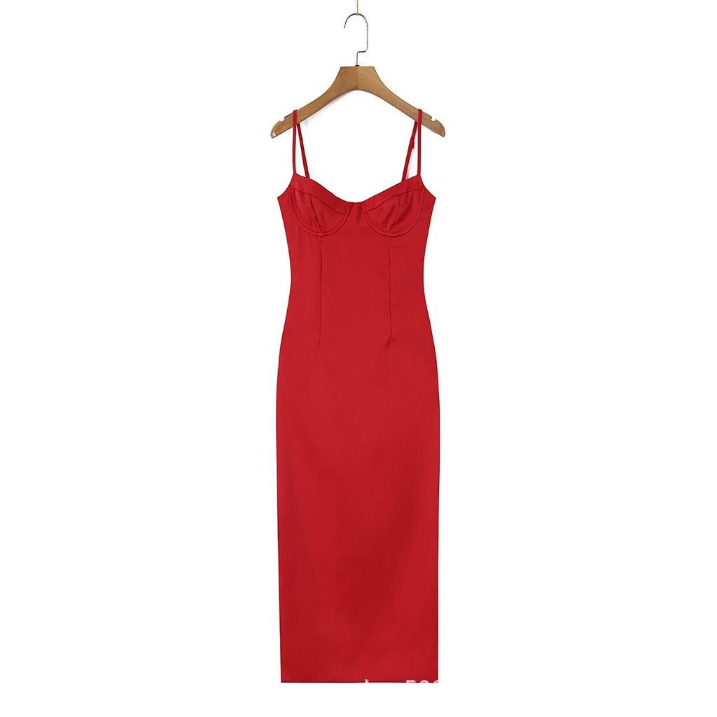 Summer new French romantic strap steel tray suspender long dress split sexy dress dress