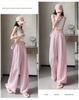 Women's Tencel Linen Wide-Leg Pants - Summer Ice Silk Cotton Blend, High Waist, Slimming, Floor Length, Loose Fit.