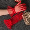 Elegant Full Finger Bridal Wedding Women Mesh Gloves Elastic Transparent Women Tulle Gloves Ultra Thin Short Gauze Lace Gloves