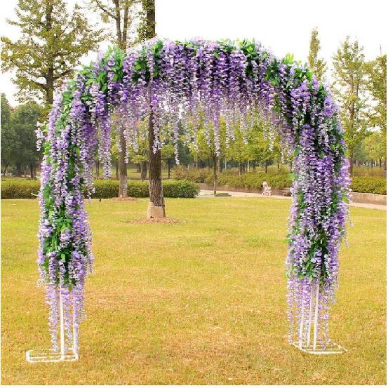 8pcs Artificial Flowers Silk Wisteria Vine Ratta Silk Hanging Flower Wedding Decor (Purple)