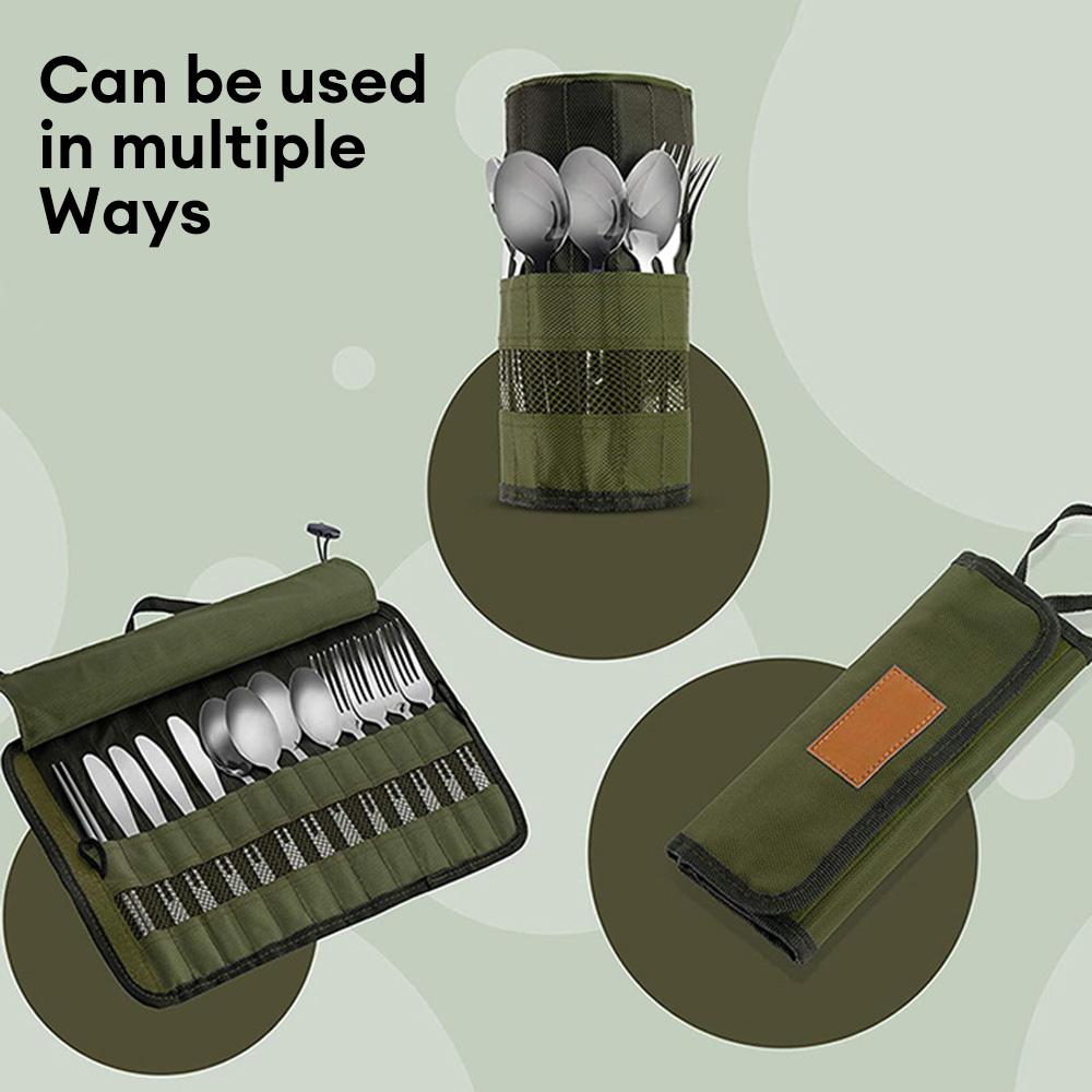 Outdoor Use Camping Cutlery Storage Pouch Lightweight Roll Up Pouch Pouch Water Repellent Tableware Storage Case for Forks Spoons Chopstick
