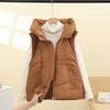 2025 autumn new down cotton vest women's short knitted splicing hooded vest cotton vest vest jacket tide
