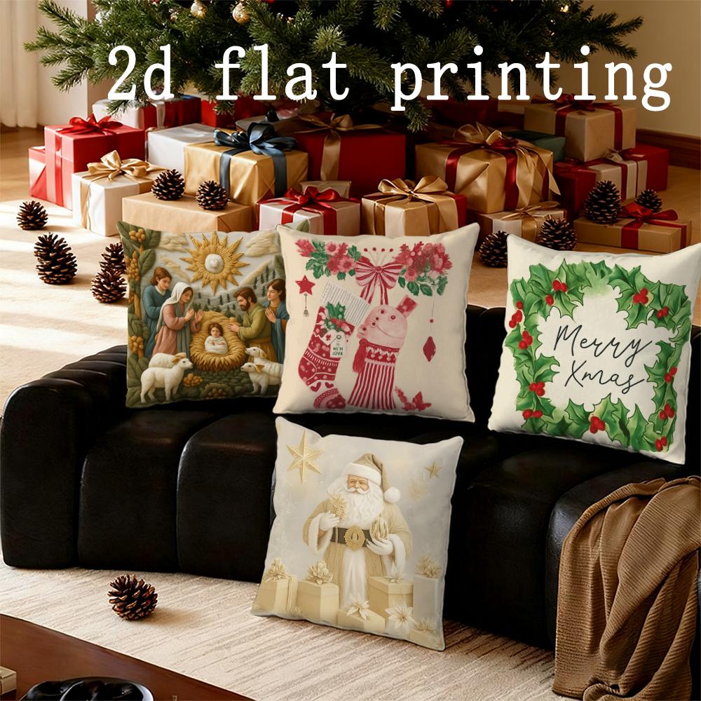 Home Decor Christmas Themed Pillowcases With Festive Prints Pattern Cushion Cover Suitable For Sofa Bedroom Car Pillow Cover
