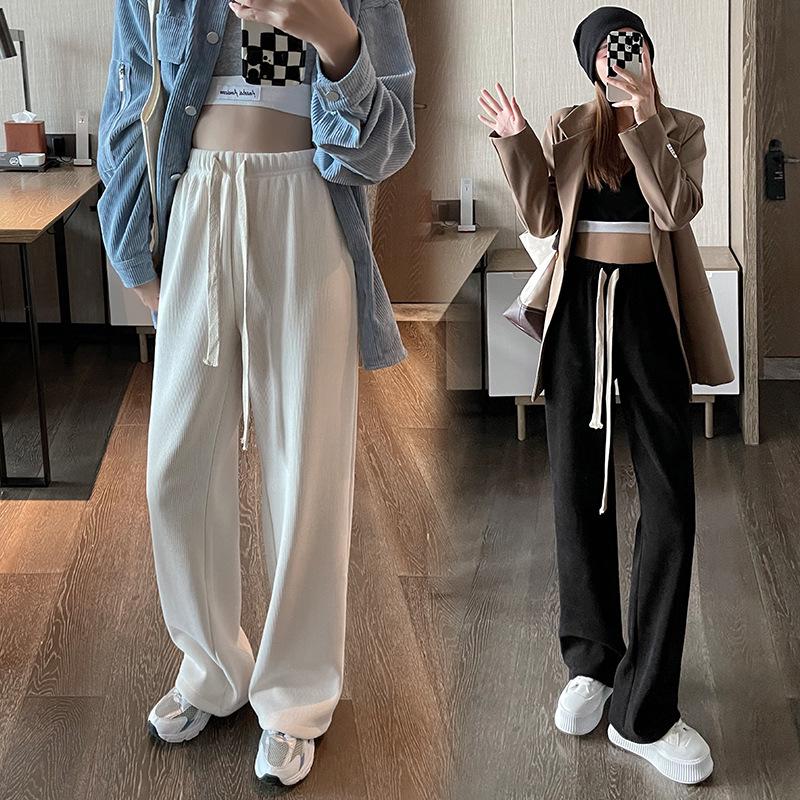 

Женские брюки молочно-белого цвета из шенилла и вельвета с широкими штанинами до пола - На флисовой подкладке, Маленький рост, Весна/Осень Extra Large молочный белый