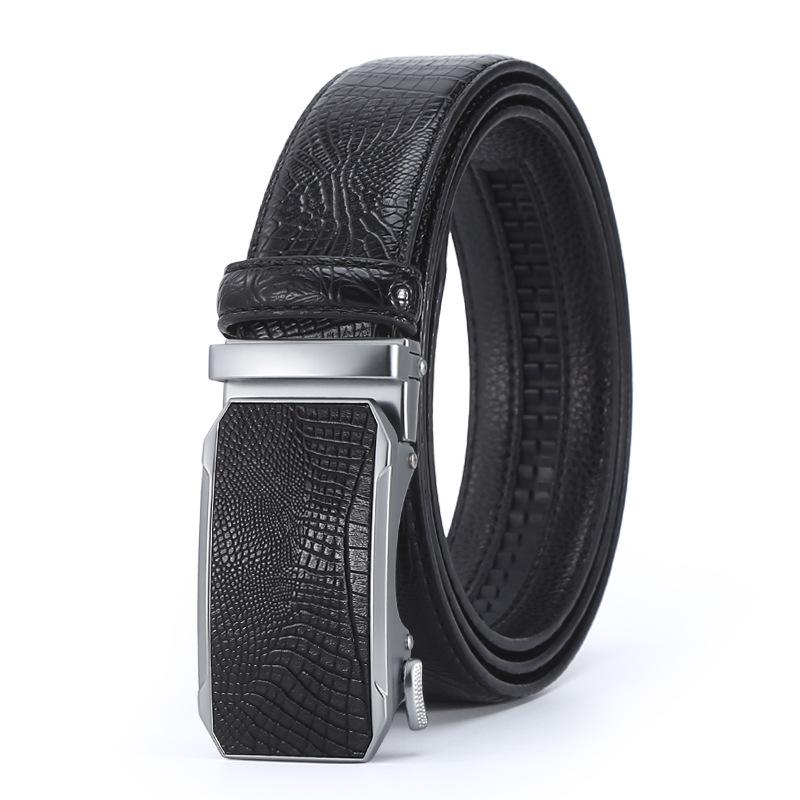 New Popular Leather Belt Men's Casual Business All-Match Comfort Click Belt Crocodile Pattern Pant Belt with Goods