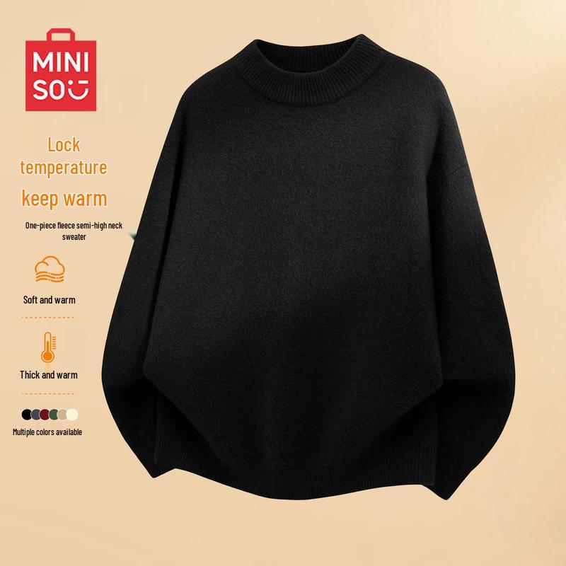 MINISO Men's Fleece-Lined Half Turtleneck Sweater