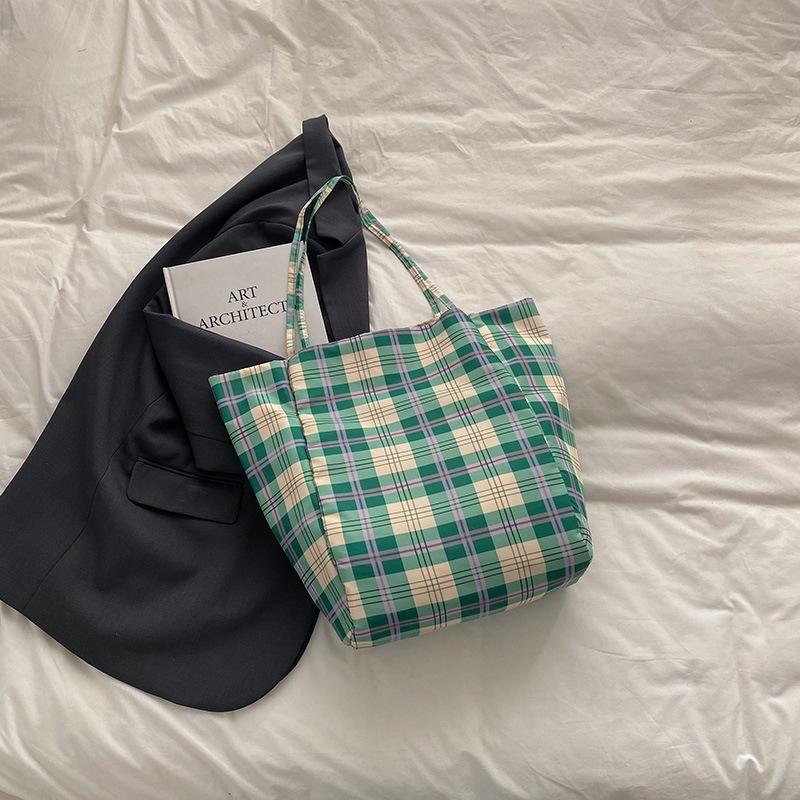 

Летняя новая простая и модная большая сумка-тоут через плечо, женский нишевый клетчатый рюкзак через плечо