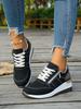 European & American Wedge Heel Fashion Sneakers: Versatile, Plus-Size, Color Block, Thick Sole Casual Shoes for Women