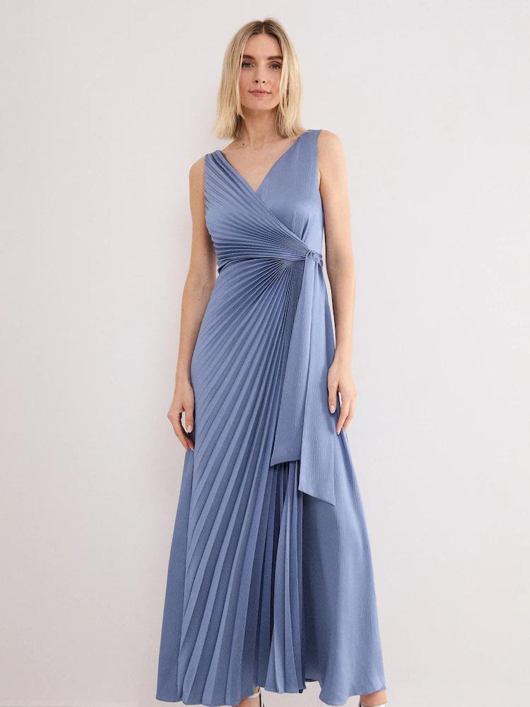 2026 Light Luxury European & American Women s V-neck Backless Pleated Formal Dress S небесно-голубой