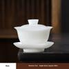 Pure Jade White Porcelain Tea Bowl Ceramic Sheep Fat Jade Three Talents Lid Bowl Gaiwan