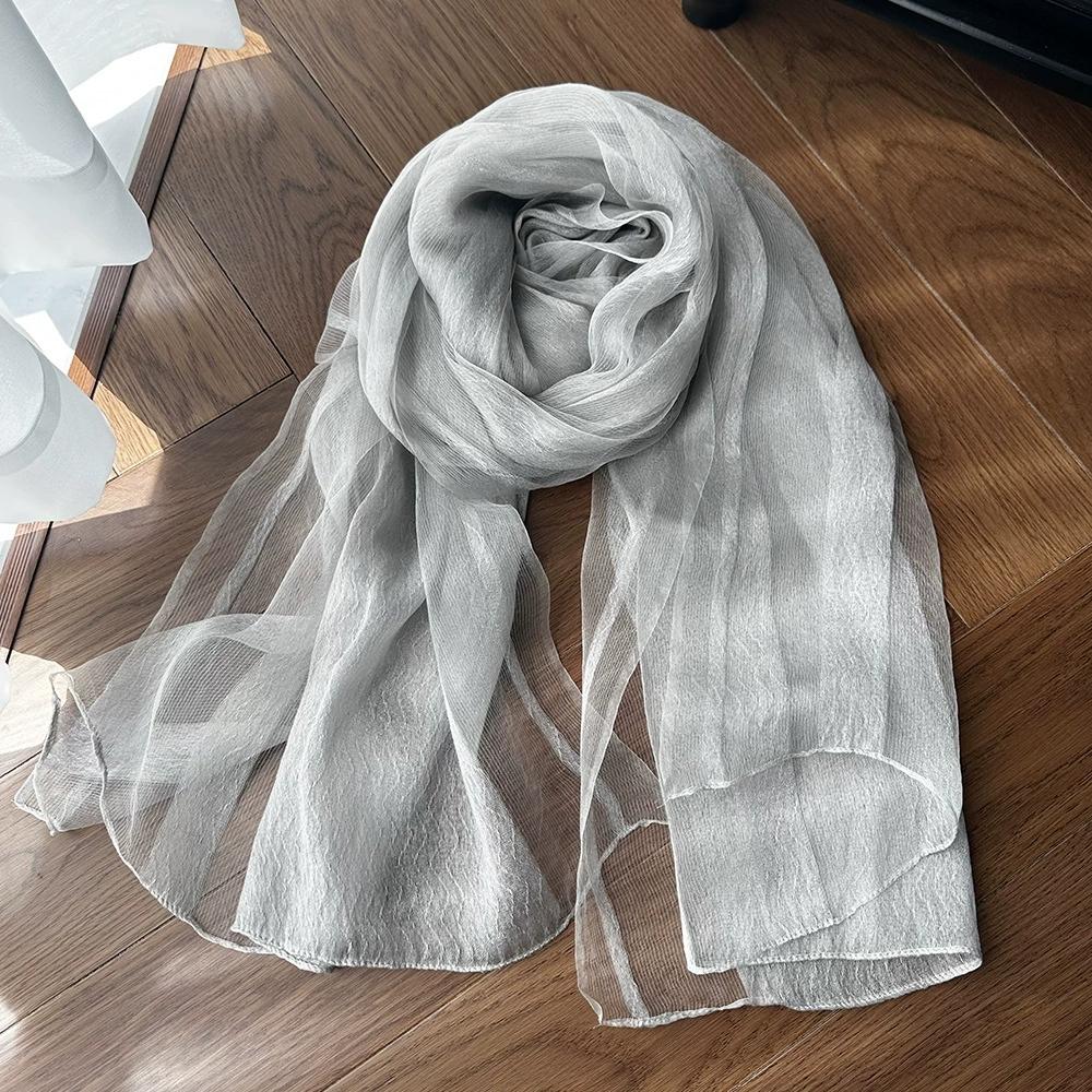Solid Color Mulberry Silk Scarf Long Length Sunscreen Silk Scarf for Women Decoration Water Wave Pattern Scraves and Shawls