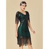 Women's Plus Size 1920s Gatsby Flapper Dress, Sequin Beaded Short Sleeve Fringe Evening Gown For Party & Pr