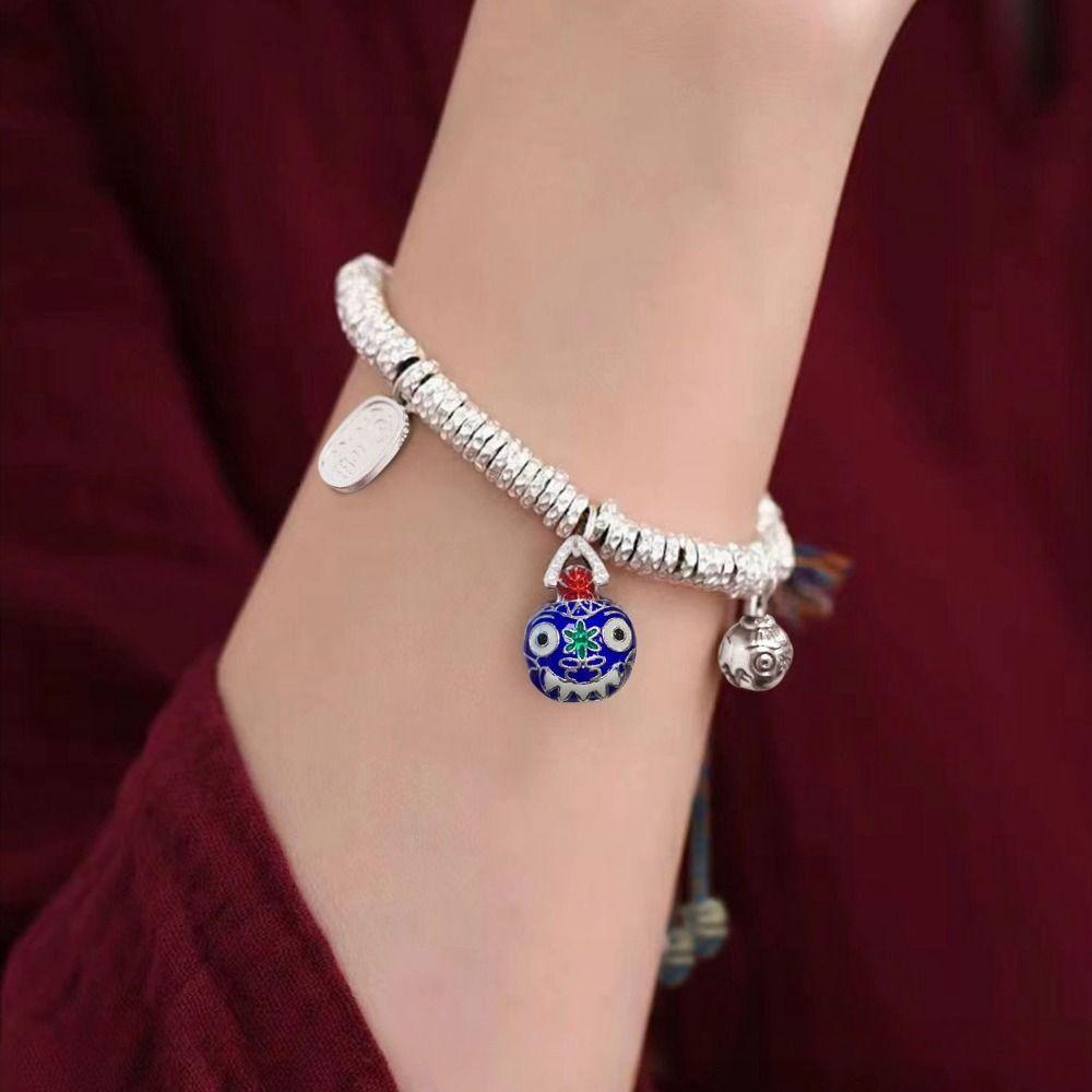 Colorful Tassel Chinese Style Bracelet Lucky Handstring Vintage Silver Beaded Bracelet  Gift