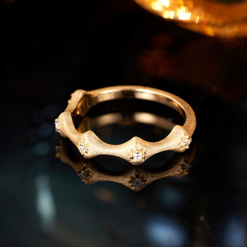 K gold s925 silver section high rise bamboo ring ring ring brushed silk engraved medieval ring