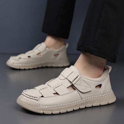 Mode Strandurlaub Weiche Sohle Herren Sandale Neue Sommer Herren Komfort Sandalen Ausgehöhlt Atmungsaktiv Flats Leder Lässig für Laufschuhe
