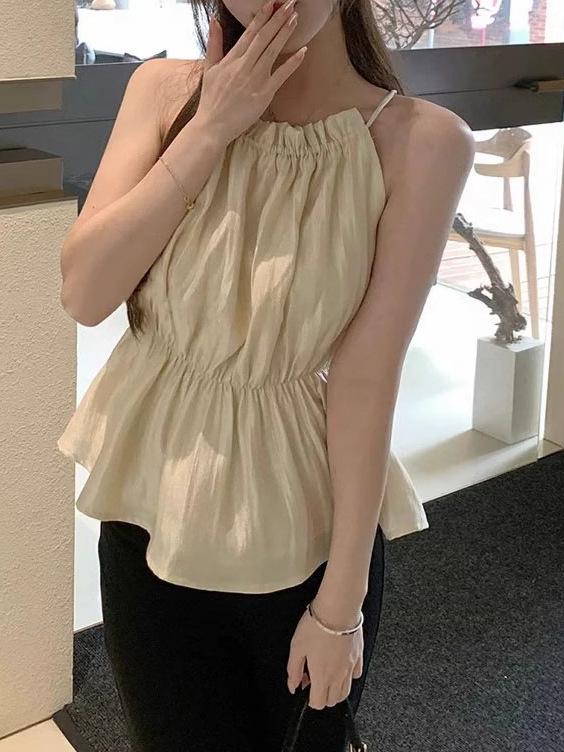 Korean Style Sleeveless Halter Top: Elegant, High-Waisted, Age-Reducing Summer Camisole for Women
