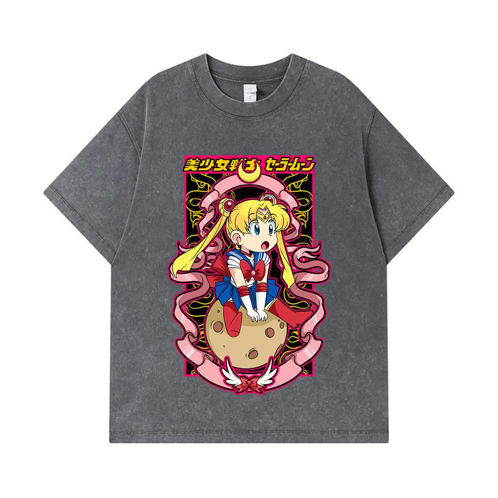 Koszulki 275 GSM Płukane 100% Bawełna Sailor Moon V10 Nadruk Usagi Unisex Ciężka Bawełniana Koszulka
