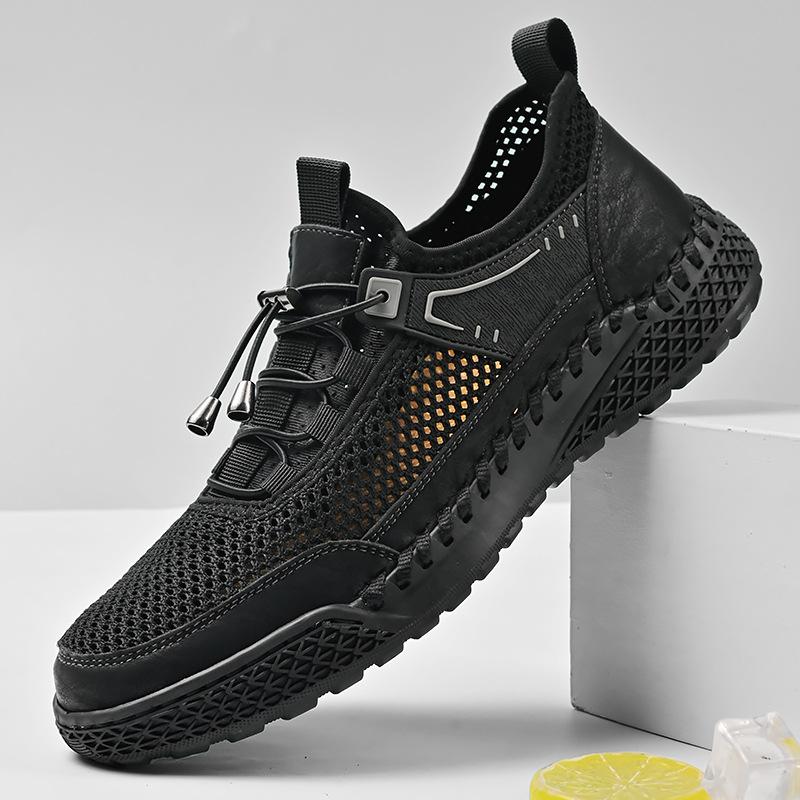 Sneakers Men's 2025 New Summer Hollow Breathable Mesh Shoes Men's One-pedal Soft-soled Non-slip Lightweight Casual Shoes