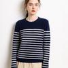 Women's Loose Fit Striped Cashmere Knit Pullover Sweater, Round Neck, Long Sleeve, Korean Style Base Layer