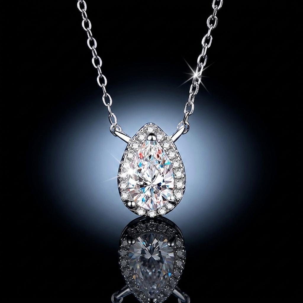 Factory S925 Silver Water Drop Moissanite Pendant Necklace Special Pear Cut GRA Moissanite Necklace for Women Gift