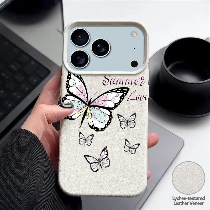 For iPhone 18 Pro Max Case Colorful Butterfly Leather Texture Silicone Cover For iPhone 17 16 15 14 13 Pro Max 16E 17E