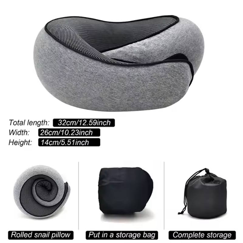 Travel Neck Pillow Memory Foam U-shaped Pillow Snail Style Travel Neck Support Portable Adjustable Soft Noon Break Sleep Pillows