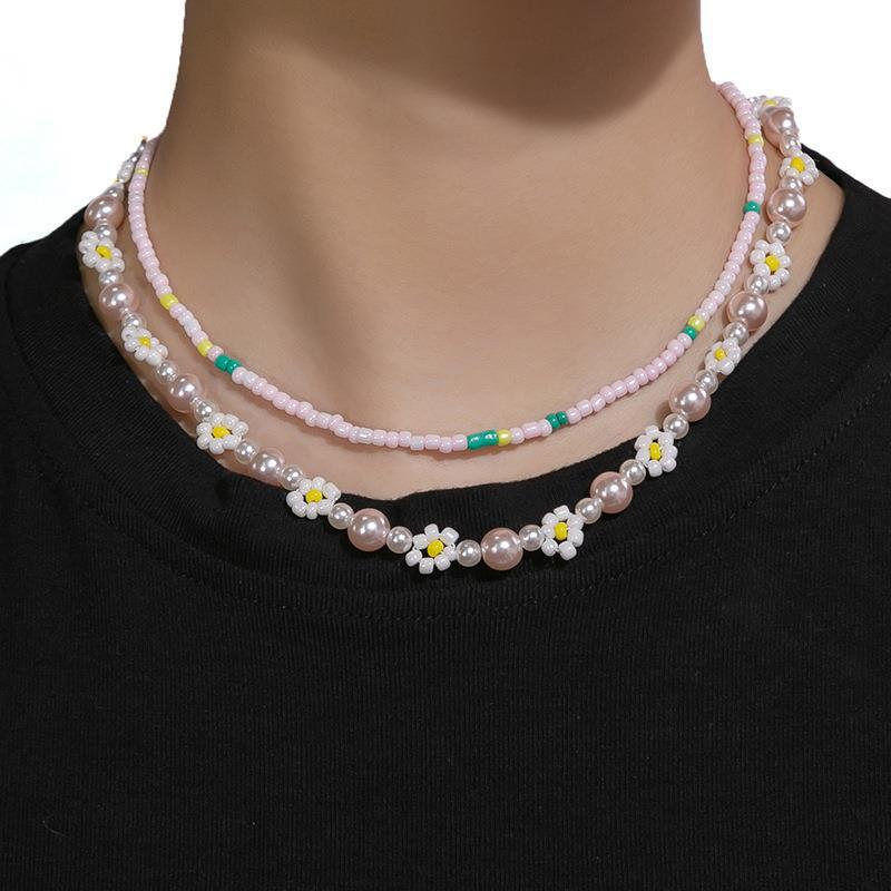 Dopamine Colorful Stone Necklace Colored Beaded Flowers Sweet Cool Wind Clavicle Chain Candy Love Jewelry