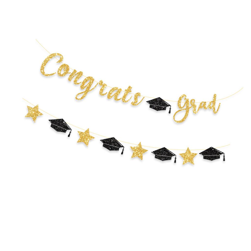 Glittering Congrats Grad Banner Graduation Party Ornament Hanging Decoration for Class of Graduation Celebration