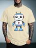 Unisex Summer Casual Short Sleeve T Shirt Cute Blue White Cartoon Robot Graphic Oversized Loose Tees Street Daily Fashion Tops