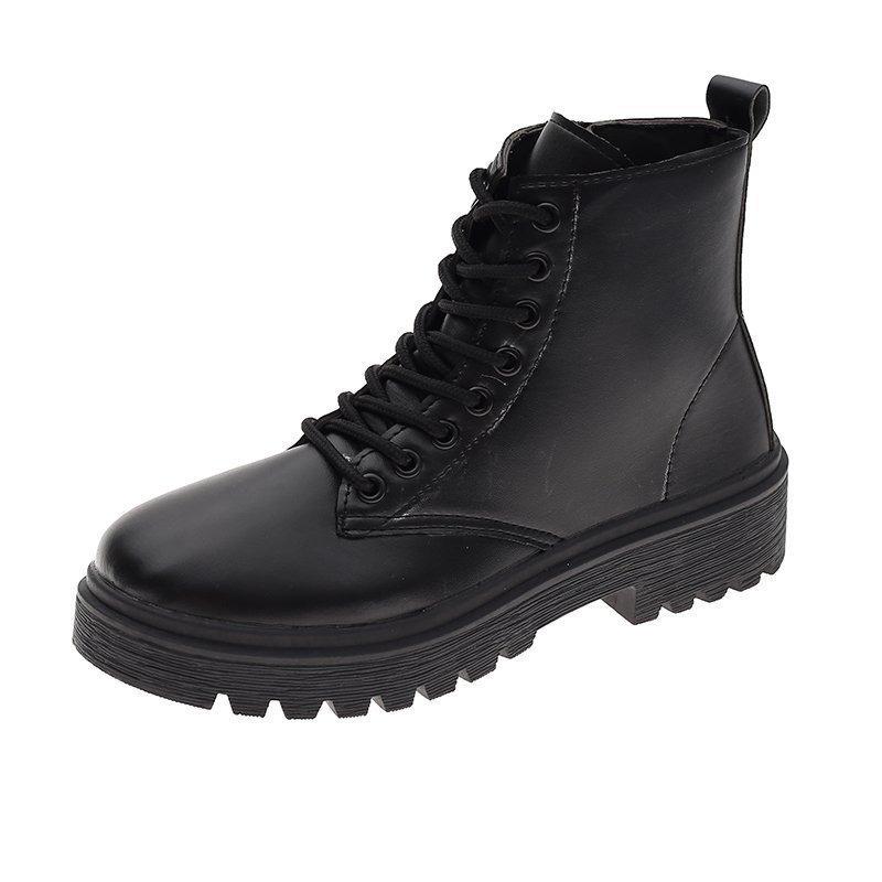 Black front lace-up Martin boots women's summer new thick-soled heightening short boots thin boots