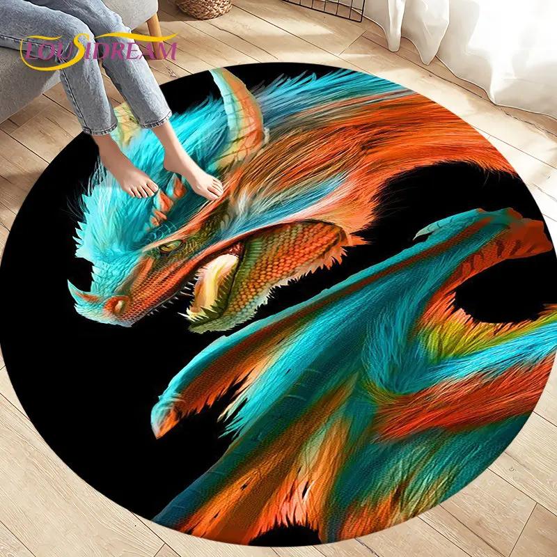 3D Cartoon Mysterious Dragon Area Rug,Round Carpet Rug for Living Room Bedroom Sofa Decoration,Kid Play Game Non-slip Floor Mat