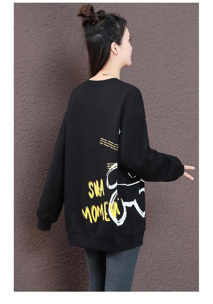 Women's Designer Print Velvet Crewneck Sweatshirt - Autumn/Winter 2025 Fashion Long Sleeve Loose Top