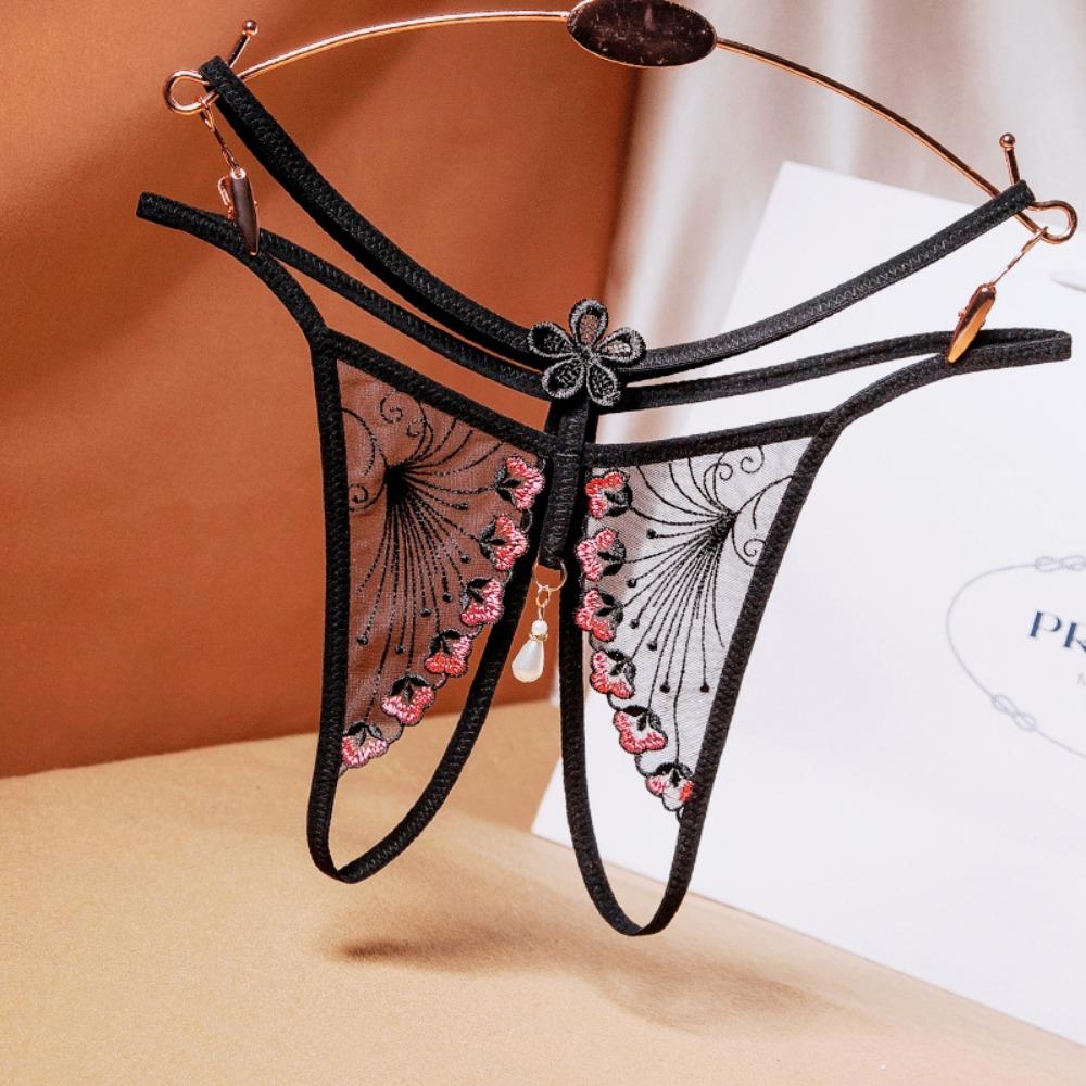 [Free Shipping] 2/4 Independent Packs, Black Sexy Seduction Underwear, Women's Fun Open File, Hot Perspective T-pants