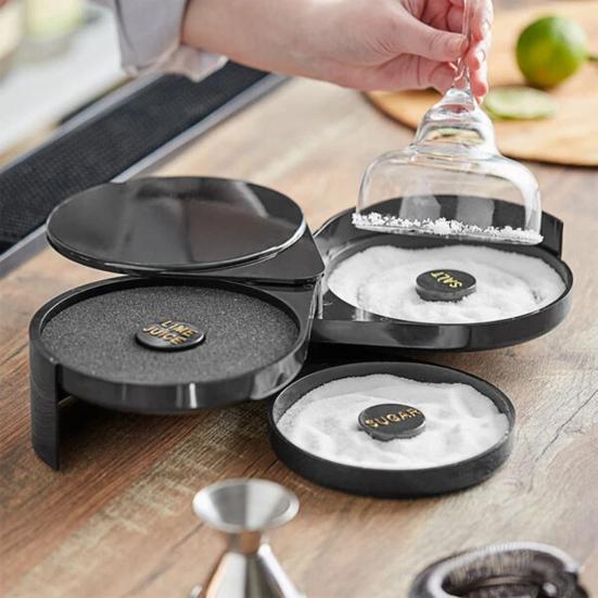 3-Tier Margarita Salt Rim Box for Large Glasses Double Compartment Glass with Juice Sponge Reusable Cocktail Bar Side Essential