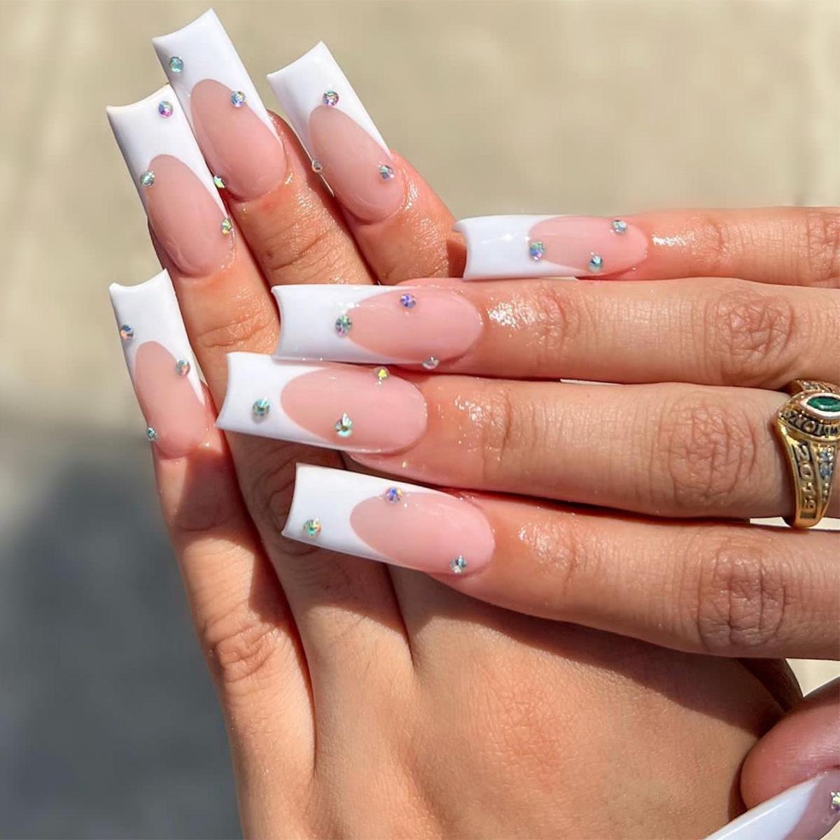 

Handmade Wearable French Diamond Manicure Extra Long Nail Tips