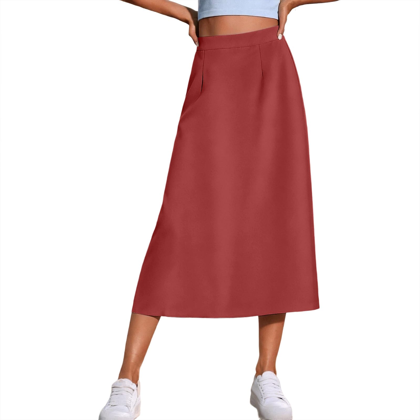 

Women s Fashionable Casual High-Waisted -Color A-Line Skirt XL кавун червоний колір