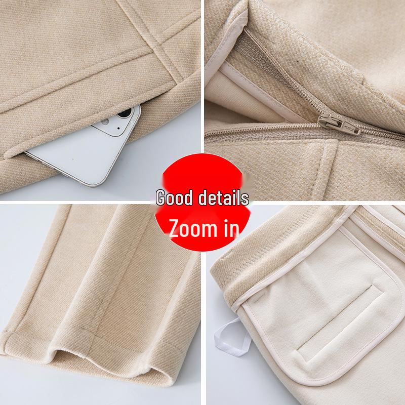 2024 Autumn/Winter Women's Loose Slimming Acetate Wool Pants - Extra Thick, Narrow to Wide Leg, for Middle-Aged Moms