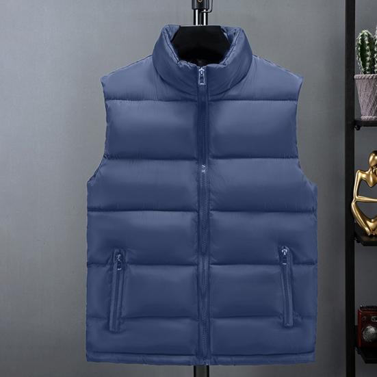 Autumn Winter Men Vest Solid  Color Thickened Stand Collar Zipper Slim Fit Sleeveless Jacket for Daily Wear