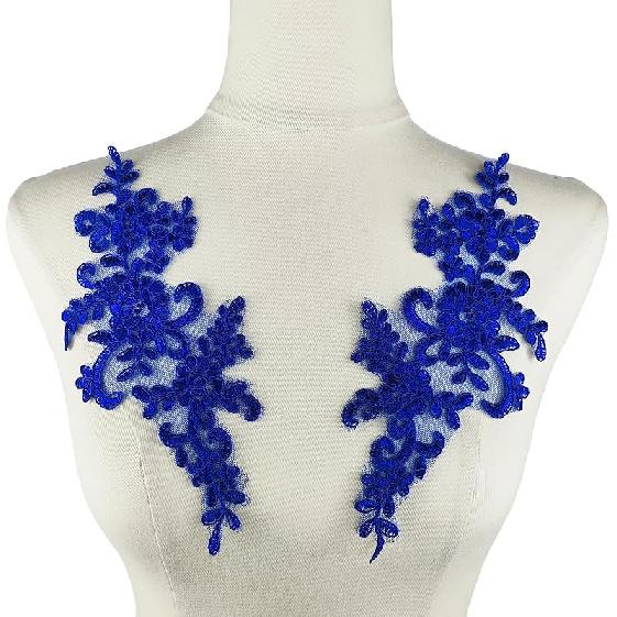 1 Pair Lace Flower Applique Beaded Rhinestones Sew On Embroidered Patches Applique Décor for Wedding Dress DIY Sewing Craft Decoration, Black 9.2 x