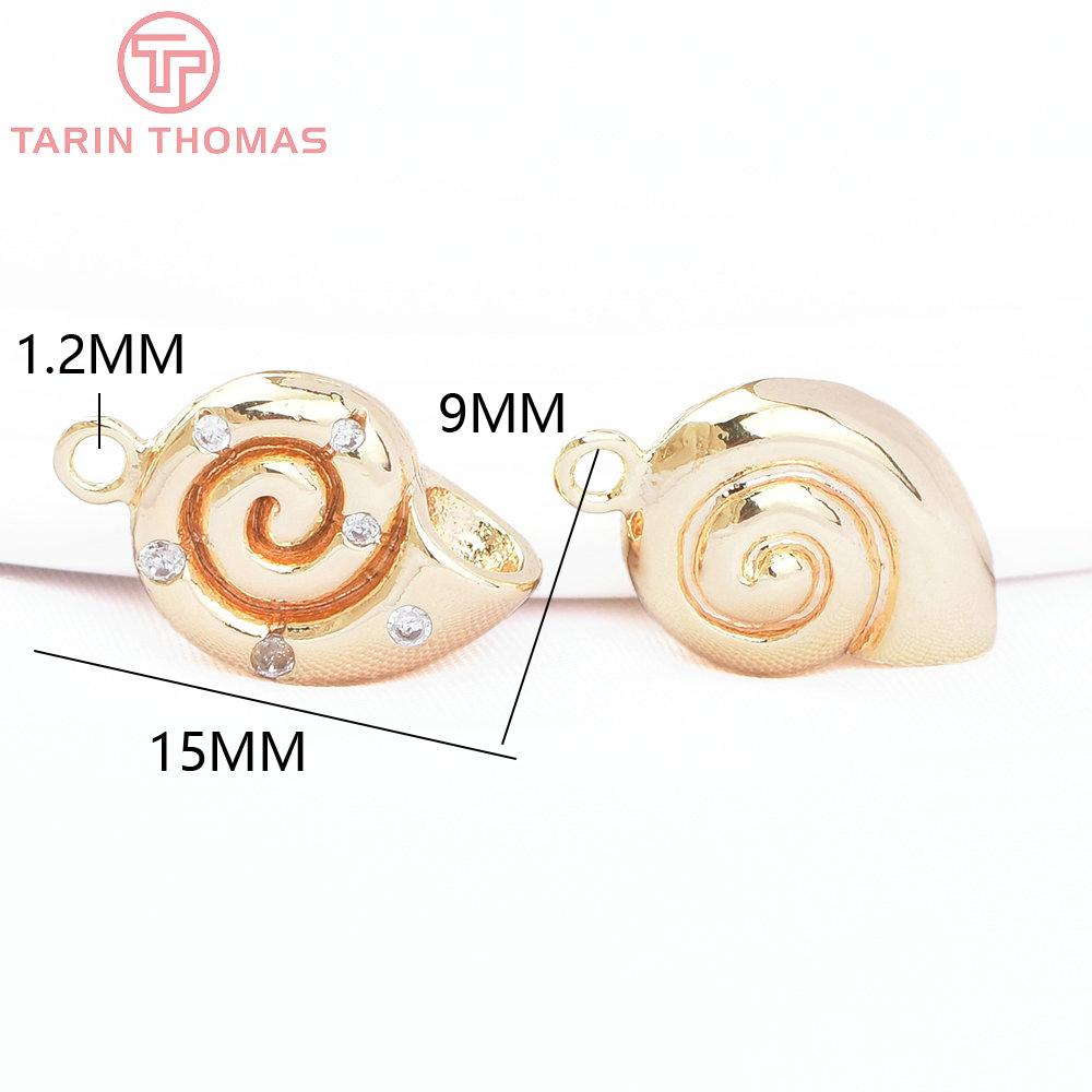 

(8042) 4PCS 9x15MM 24K Gold Color Brass with Zircon Conch Shaped Pendants High Quality DIY Jewelry Making Findings Accessories