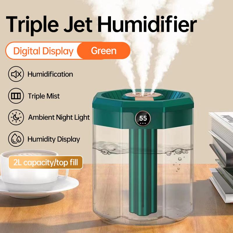 USB Digital Display 2-Liter Silent Humidifier Disinfection Night Light Three-Spray Modes Pregnant Women Offices Household Hotels