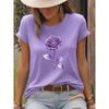 Golden Rose Pattern T-shirt, Short-sleeved Casual Crew Neck Top, Spring and Summer Women's Clothing