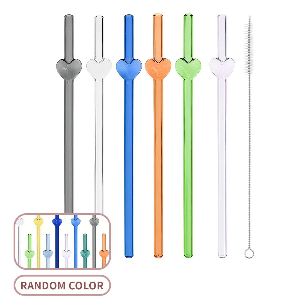 7PCS Reusable Bow Glass Straws, Cute Bow Glass Straw with  Cleaning Brush for Coffee Lover, Smoothies, Frozen Drinks, Tea, Juice