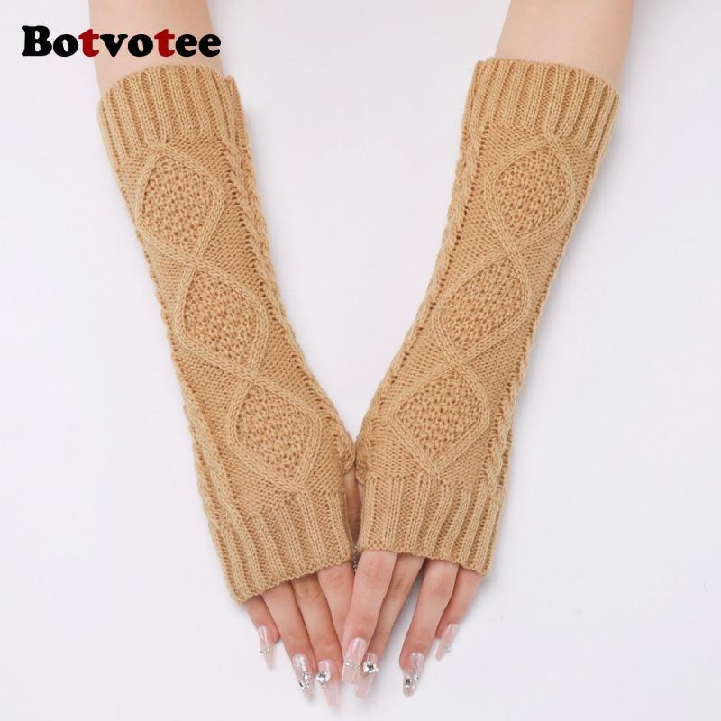 Botvotee Sleeves for Women Arm Warmers Y2k Accessories Fingerless Gloves Long Sleeves Knit Winter White Black Fashion Oversleeve