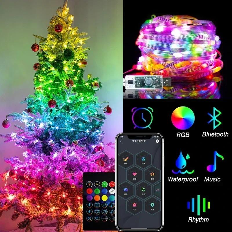 Christmas Light String Colorful RGB Christmas Tree Lamp String Bluetooth Light String USB Charge APP Fairy Lights Decoration Esports Room