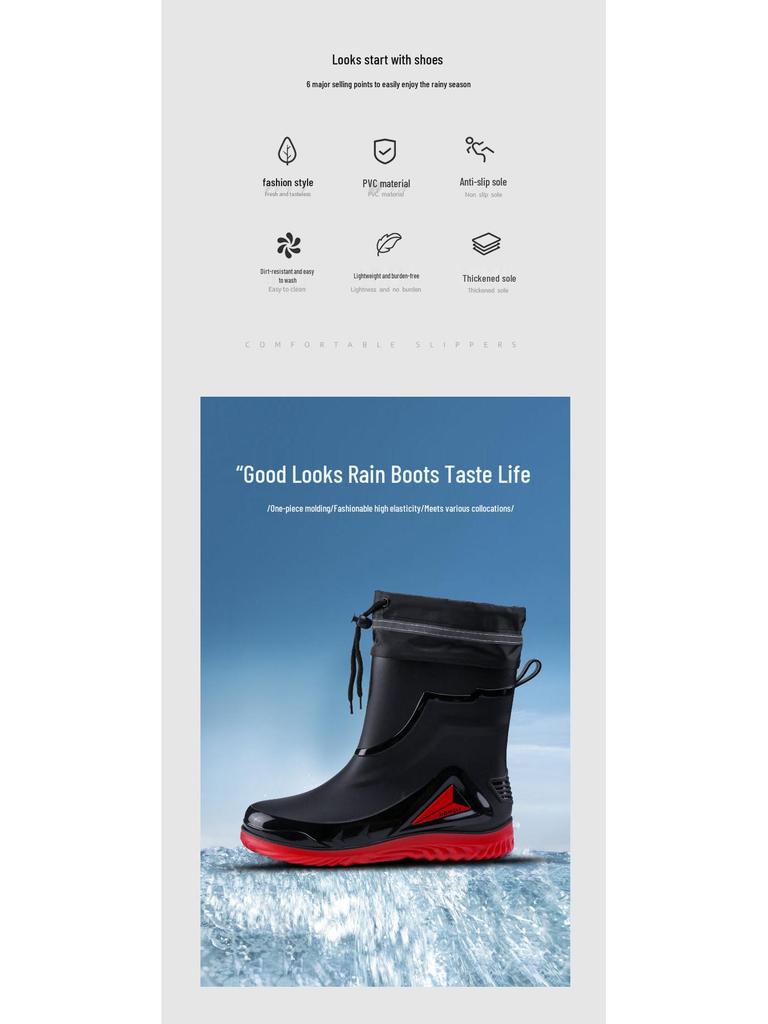 Men's Fleece-Lined Waterproof Rubber Rain Boots - Non-Slip, Warm, Outdoor, and Kitchen Safe