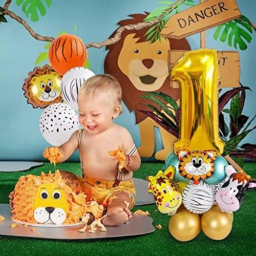 27-teiliges Set für den 1. Geburtstag, Ballondekorationen, Tierdesigns für Mädchen und Jungen, Geburtstagsdekorationen, Löwe, Tiger, Kuh, Giraffe und Affe.