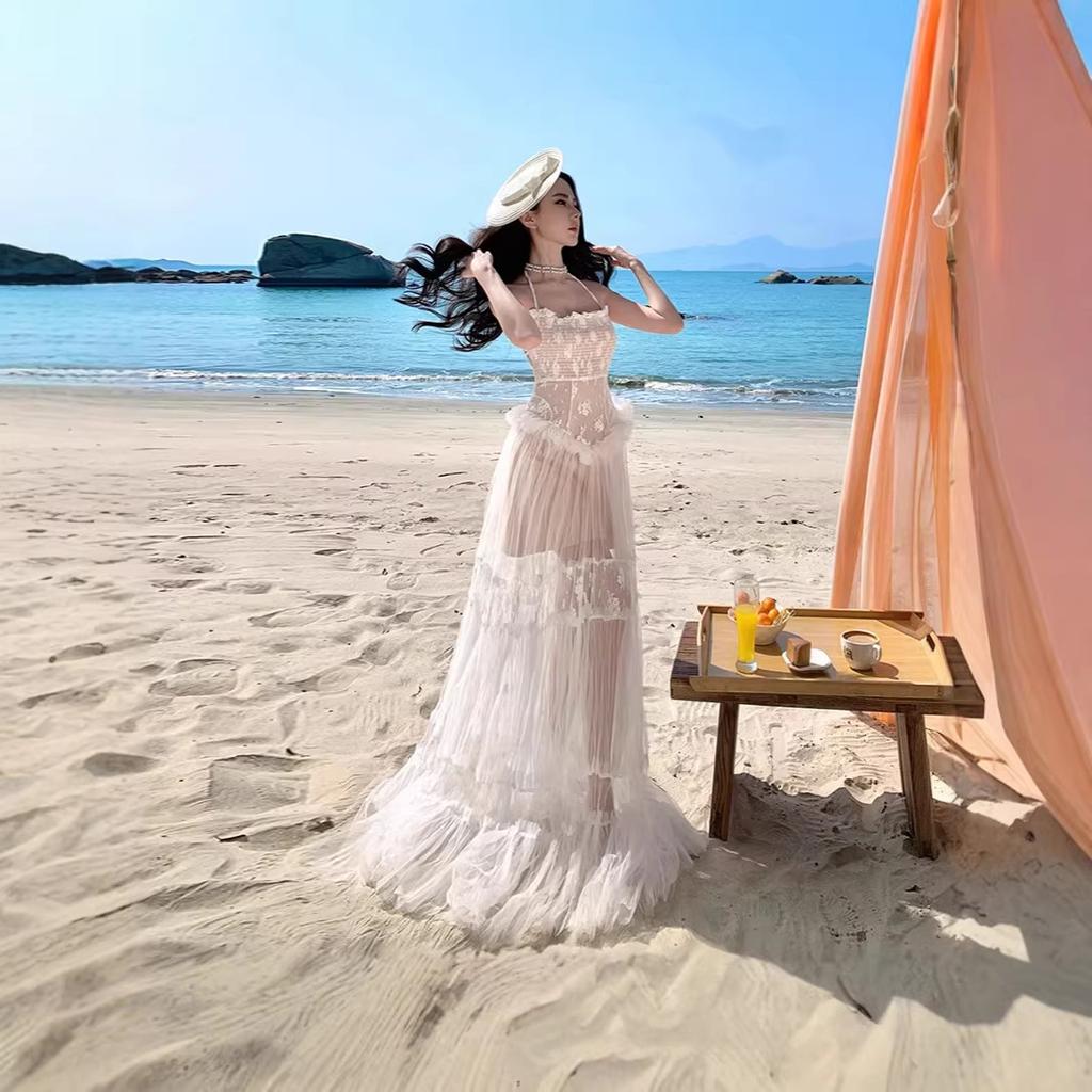 Fairy Romantic Mesh Splicing Tube Top Dress Temperament Heavy Industry Long Dress